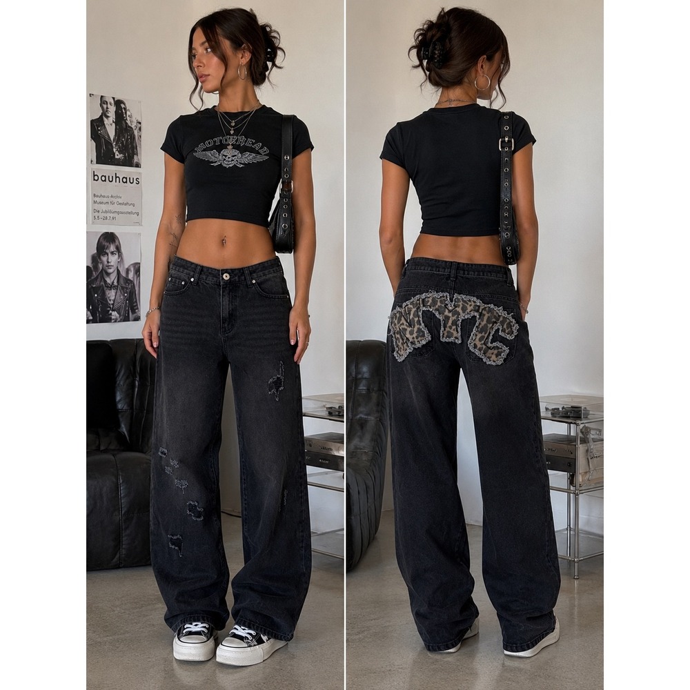 Disclosure Destination Pant Womens 9/29 Black Low Rise Leopard NYC Y2K‎